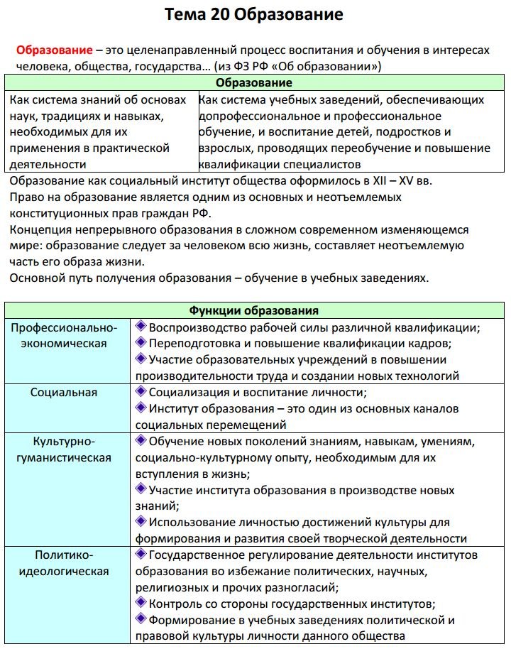 План по теме образование как социальный институт